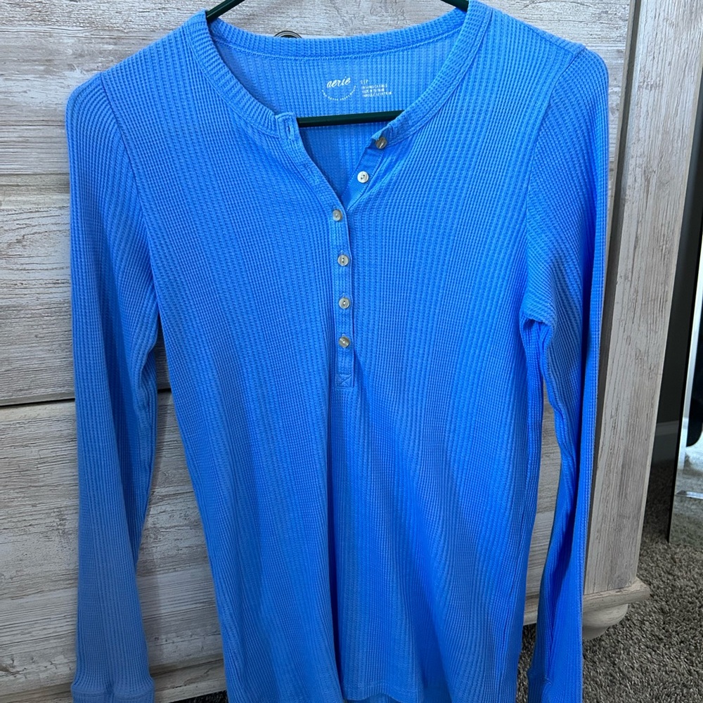 aerie blue waffle knit long sleeve